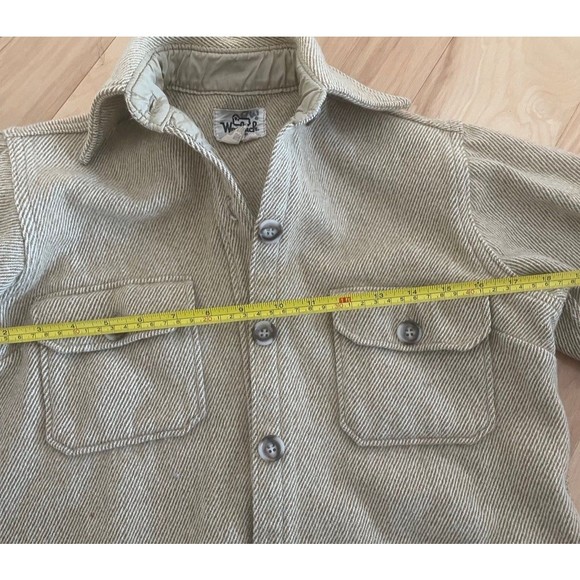 Woolrich Wool Shirt Jacket Thick Flannel Schacket Tan Beige Button Up Vintage L - Picture 10 of 11